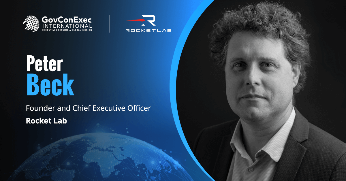 Peter Beck, Founder and Chief Executive Officer, Rocket Lab USA A black and white headshot of Peter Beck, an executive of Rocket Lab.