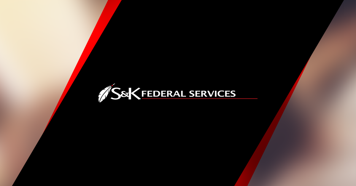 s-and-k-federal-services-logo S&K Federal Services logo with a feather graphic and white text on a black background with a red underline.