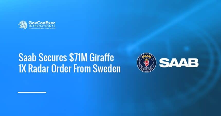 Saab logo. Sweden’s FMV placed an order for Saab’s Giraffe 1X radar under a new framework agreement.