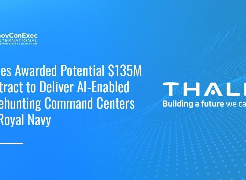 Thales logo. Thales will deliver AI-enabled minehunting command centers for the Royal Navy.