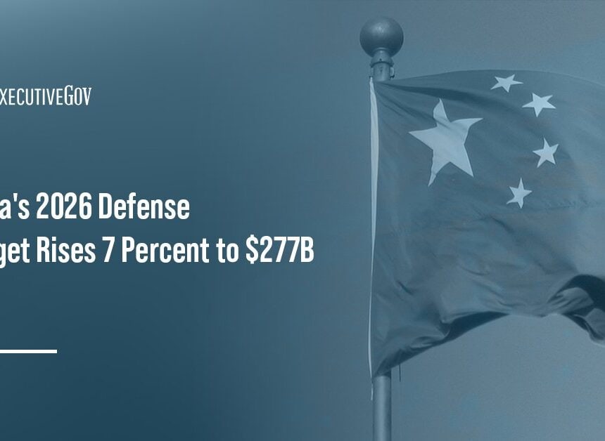 Chinese flag. China increased its 2026 defense budget by 7 percent, bringing military spending to about $277 billiion.