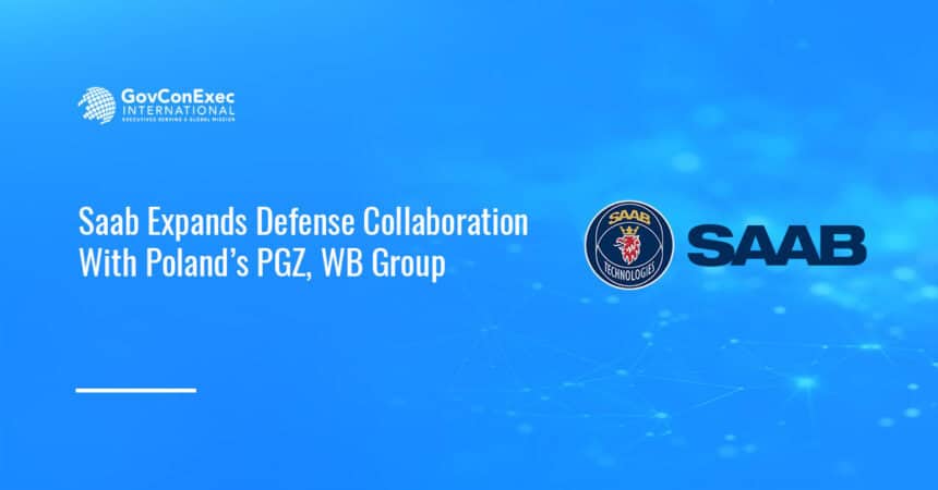 Saab logo. Saab has signed new agreements with Polish defense companies Polska Grupa Zbrojeniowa and WB Group.