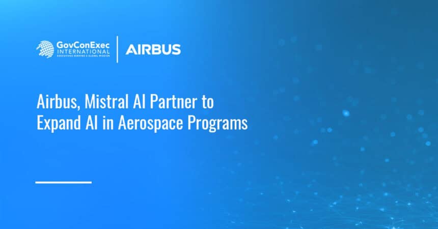 Airbus logo. Airbus has partnered with Mistral AI to advance the integration of AI in aerospace programs.