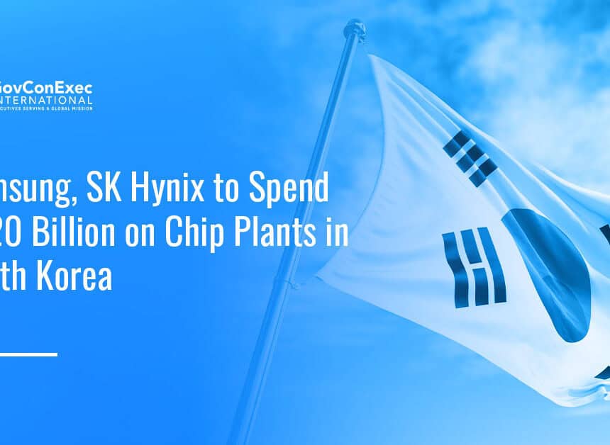 South Korea flag. Samsung Electronics and SK Hynix plan to invest over $520 billion in a new South Korea chip hub.