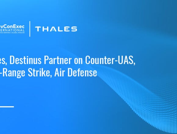 Thales logo. Thales and Destinus partnered to support scalable, interoperable air defense for European and allied forces.
