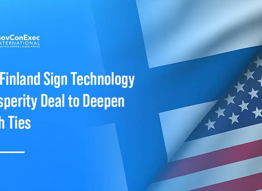 The flags of the United States and Finland side by side, representing a bilateral partnership. The two countries signed a Technology Prosperity Deal outlining joint work on Arctic icebreakers, AI, quantum and nuclear energy.